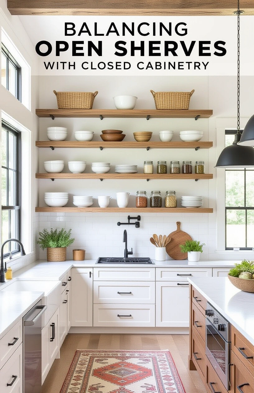 How to Style Your Open Shelving in the Kitchen (20 ideas) - Balancing Open Shelves with Closed Cabinetry