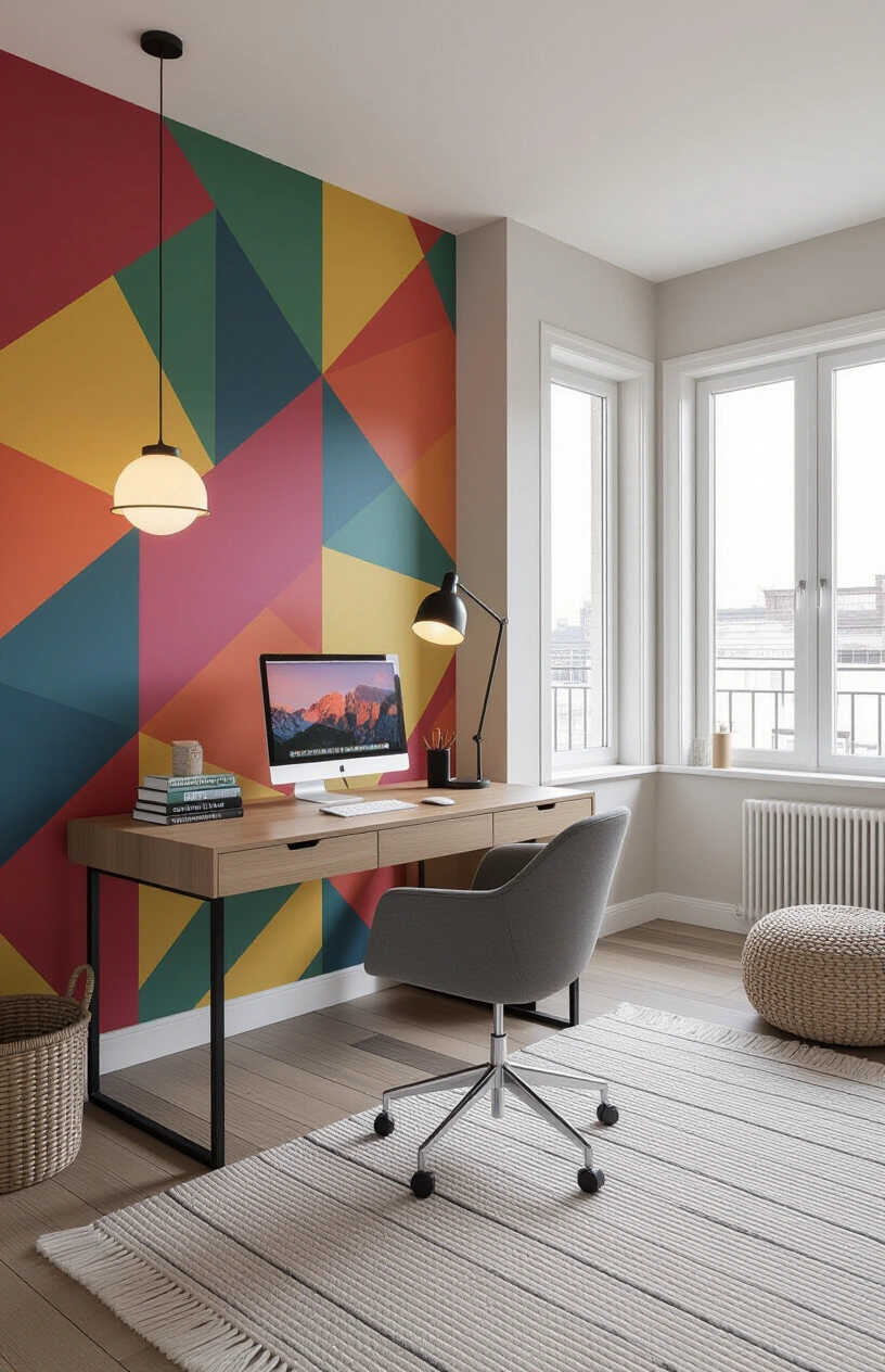 10 Inspiring Home Office Decor Ideas - Colorful Accent Wall Behind a Home Office Workspace