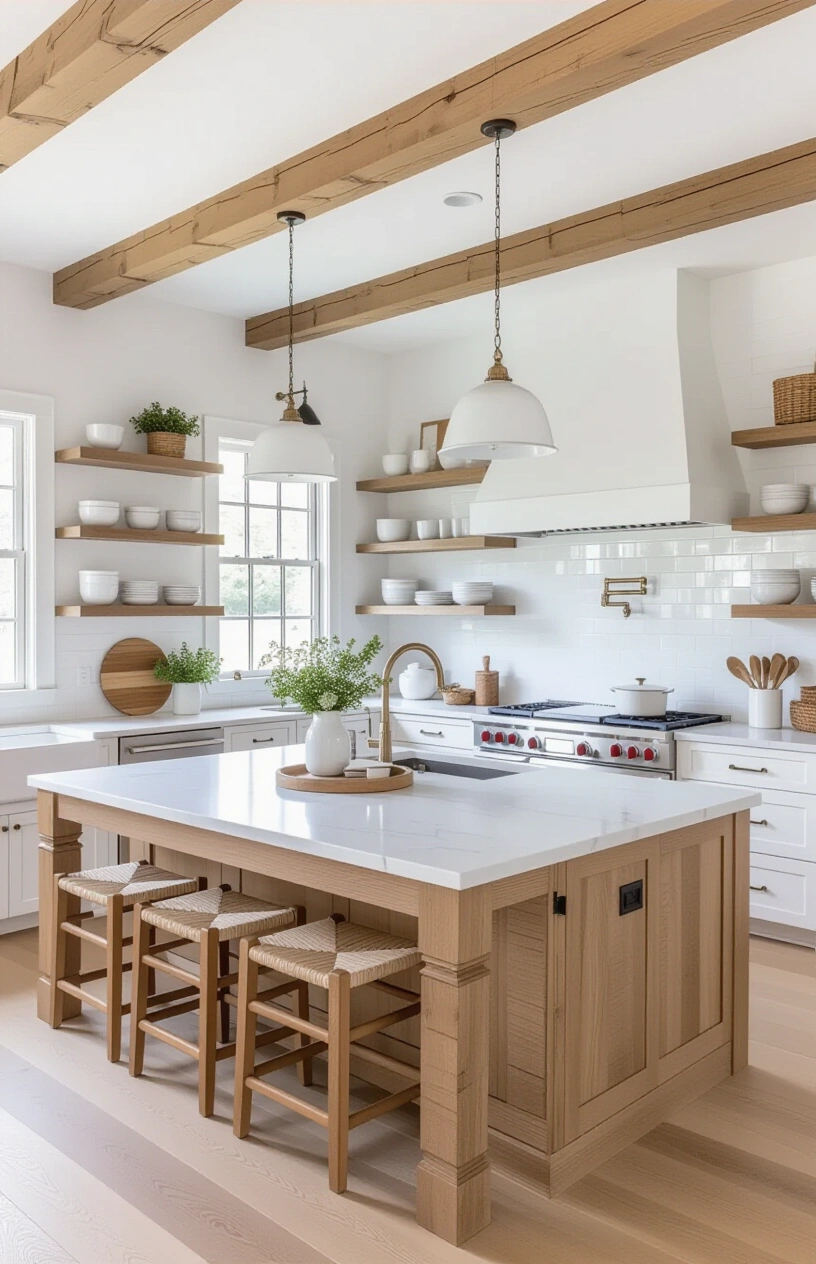 How to Style Your Open Shelving in the Kitchen (20 ideas) - Displaying White Ceramic Dishes for a Clean Aesthetic