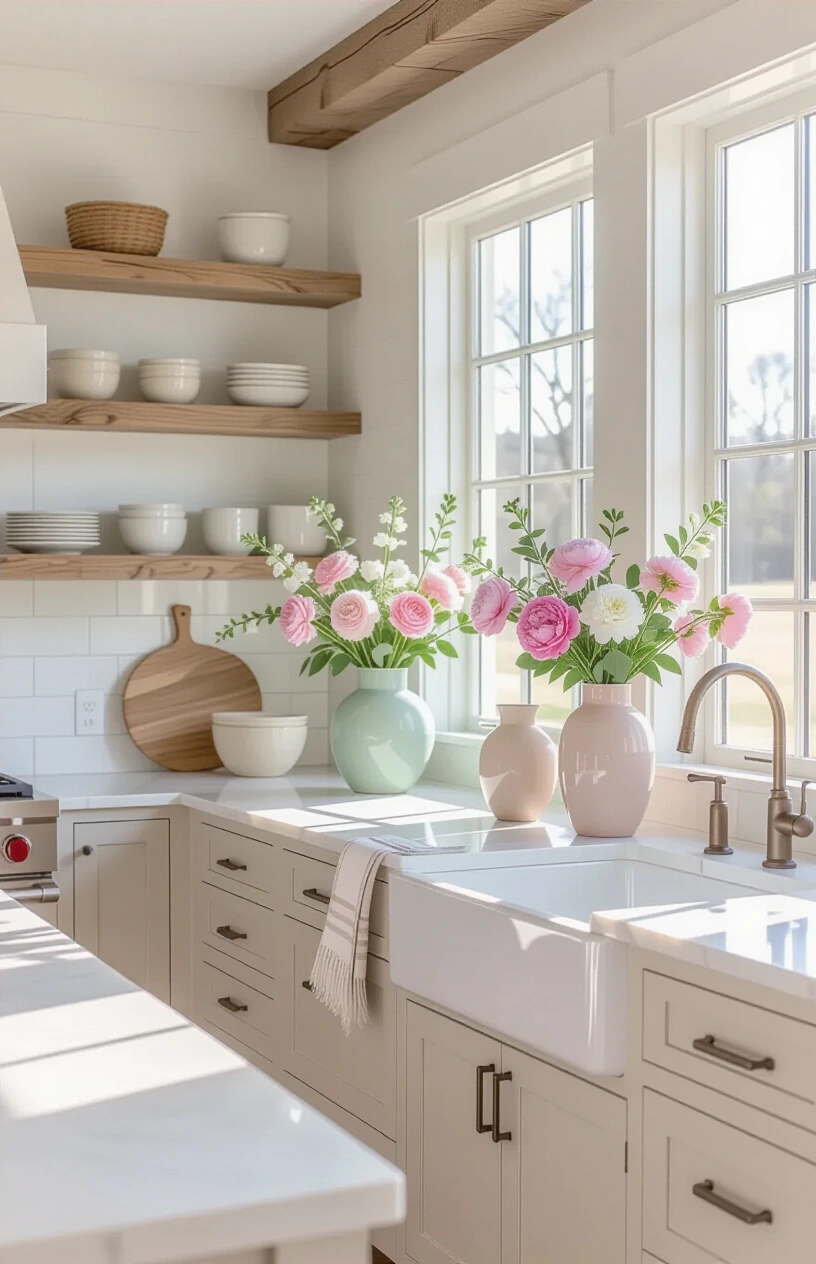 How to Style Your Open Shelving in the Kitchen (20 ideas) - Featuring Statement Vases with Seasonal Flowers