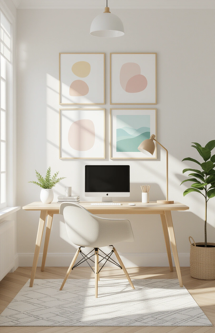 10 Inspiring Home Office Decor Ideas - Gallery Wall Above a Minimalist Desk Setup