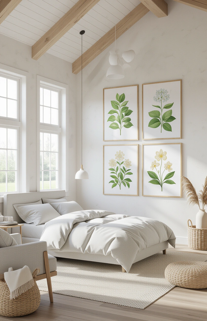 Create Your Dream Bedroom Sanctuary: 15 Calming Decor Ideas - Gallery Wall Featuring Botanical Prints