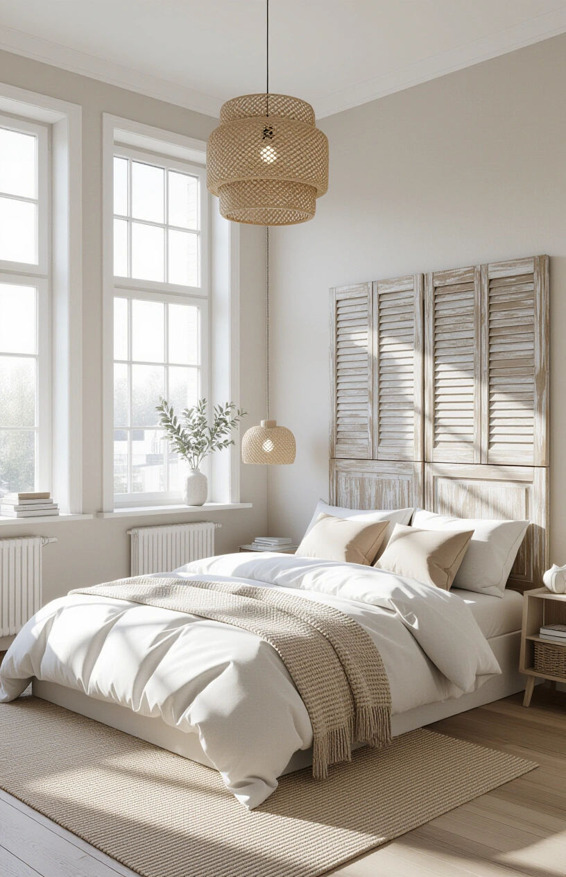 DIY Headboard Ideas: Budget-Friendly Projects for a Bedroom Makeover - Headboard from Old Shutters with Distressed Finish