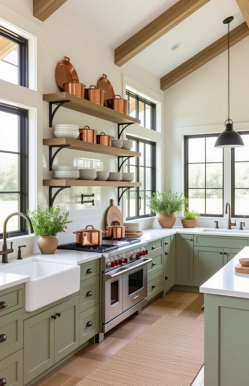 How to Style Your Open Shelving in the Kitchen (20 ideas) - Incorporating Copper Pots and Pans for Warmth