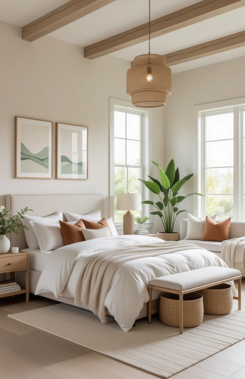 Create Your Dream Bedroom Sanctuary: 15 Calming Decor Ideas - Indoor Plants in Woven Baskets