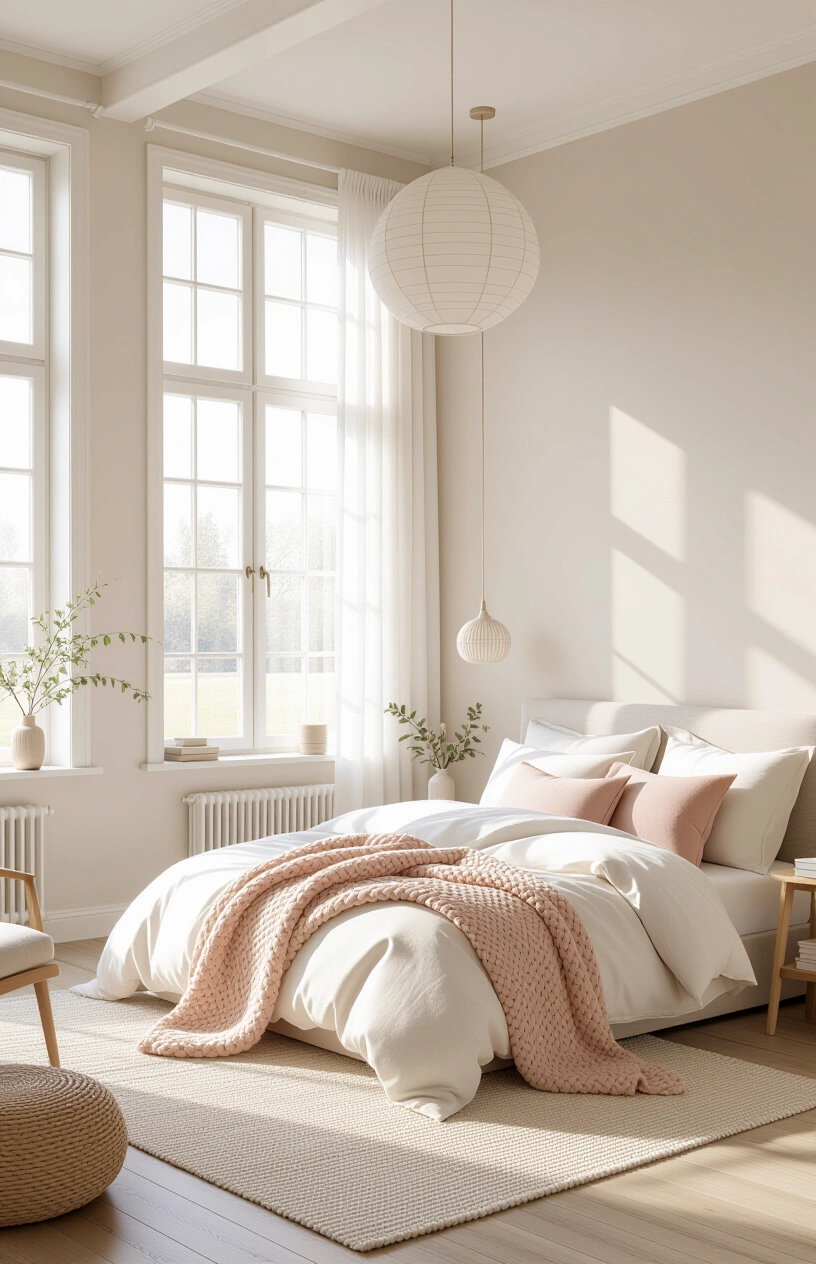 Create Your Dream Bedroom Sanctuary: 15 Calming Decor Ideas - Layered Bedding with Linen and Knitted Throws