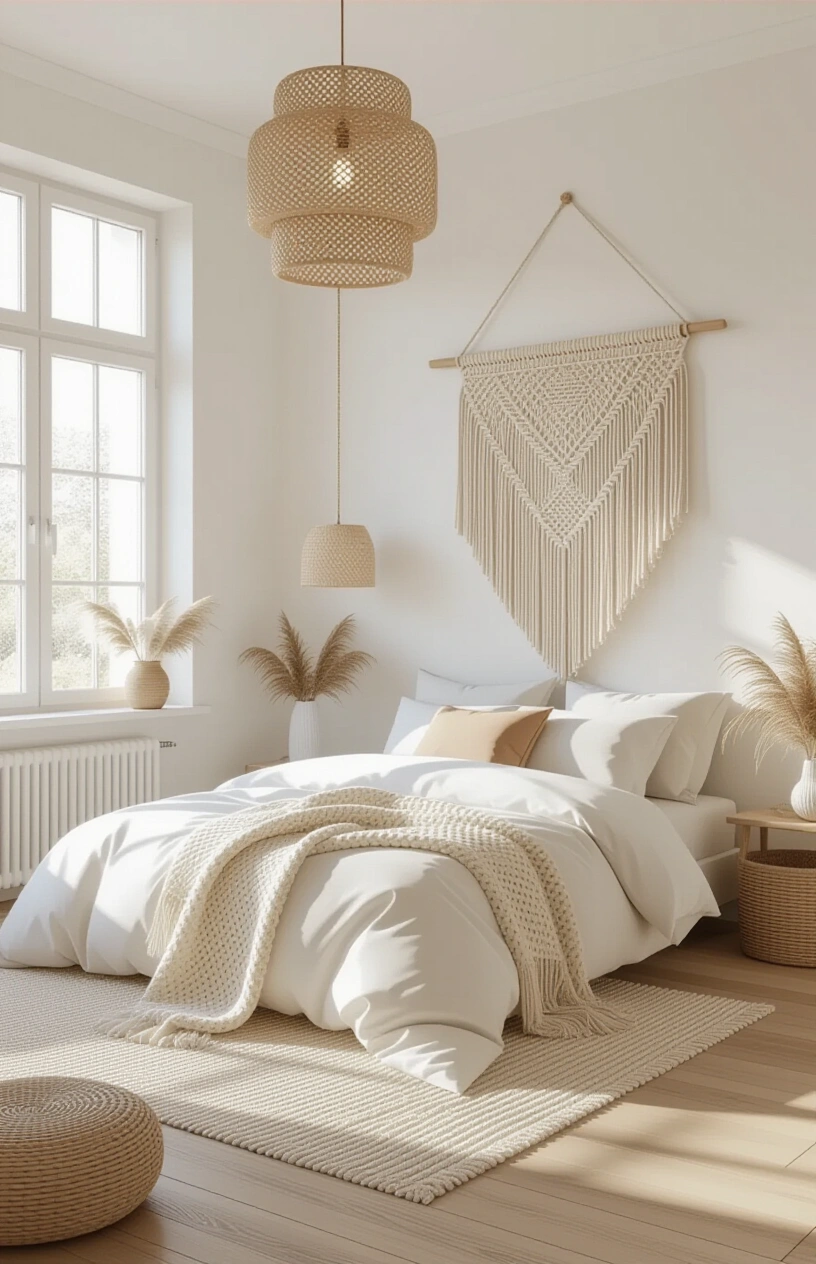 DIY Headboard Ideas: Budget-Friendly Projects for a Bedroom Makeover - Macrame Wall Hanging Headboard with Bohemian Flair