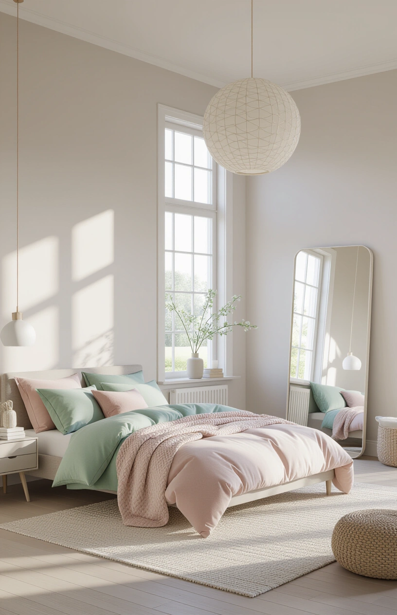 Create Your Dream Bedroom Sanctuary: 15 Calming Decor Ideas - Oversized Floor Mirror Leaning Against the Wall