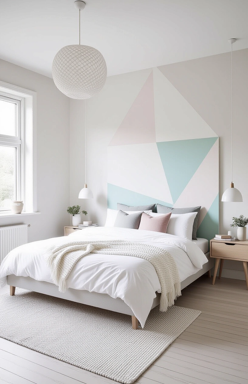 DIY Headboard Ideas: Budget-Friendly Projects for a Bedroom Makeover - Painted Geometric Headboard Using Stencils