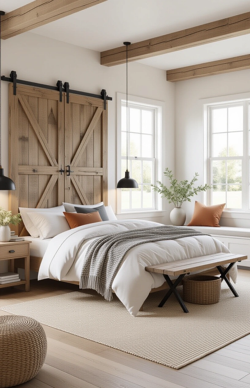 DIY Headboard Ideas: Budget-Friendly Projects for a Bedroom Makeover - Repurposed Barn Door Headboard with Metal Accents