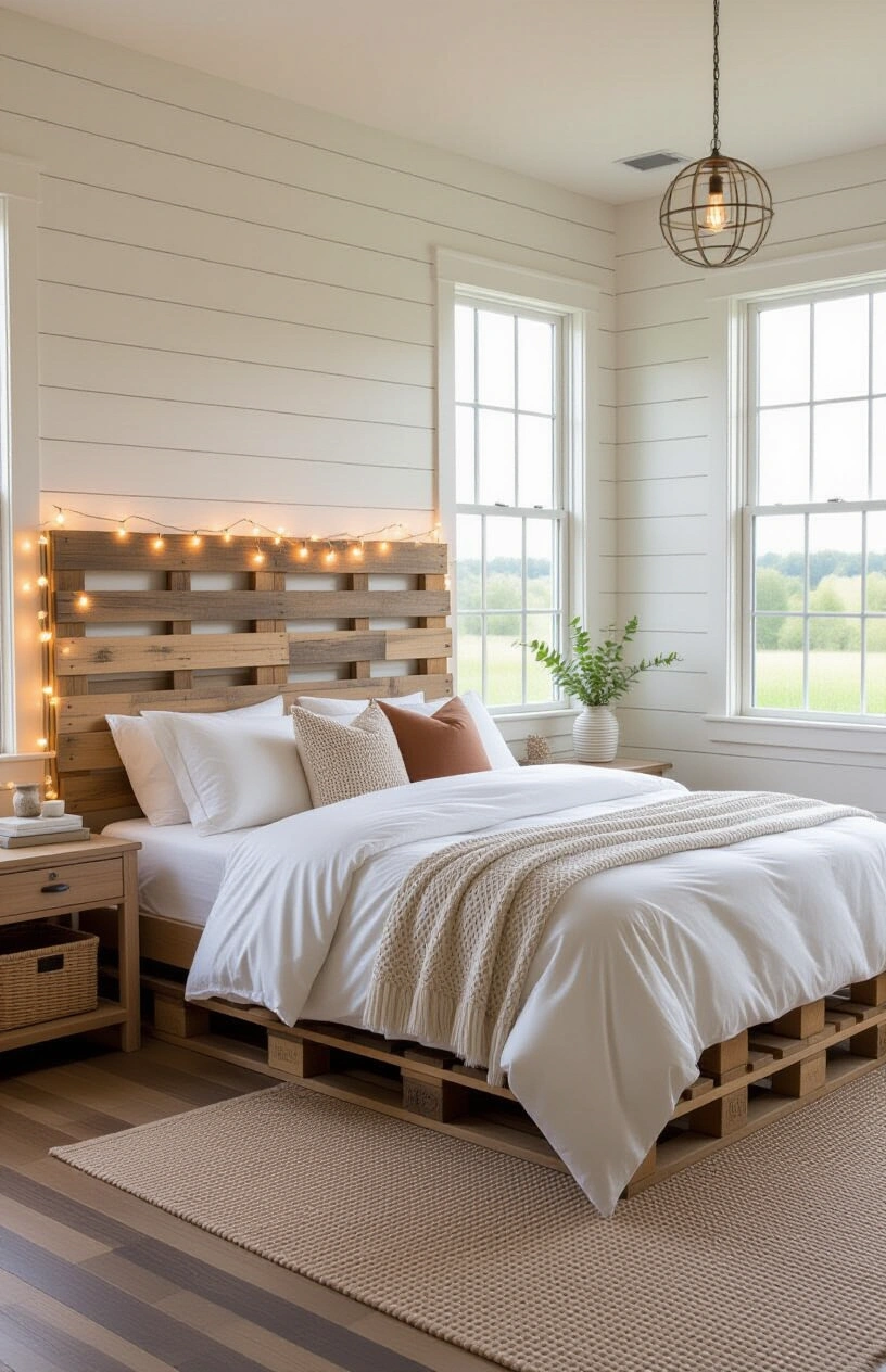 DIY Headboard Ideas: Budget-Friendly Projects for a Bedroom Makeover - Rustic Pallet Headboard with String Lights