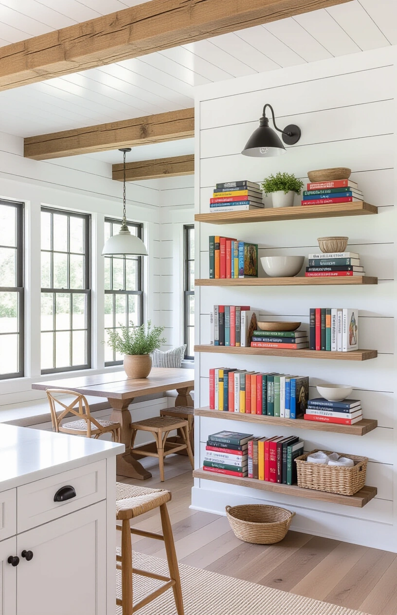 How to Style Your Open Shelving in the Kitchen (20 ideas) - Showcasing Colorful Cookbooks with Spine Out