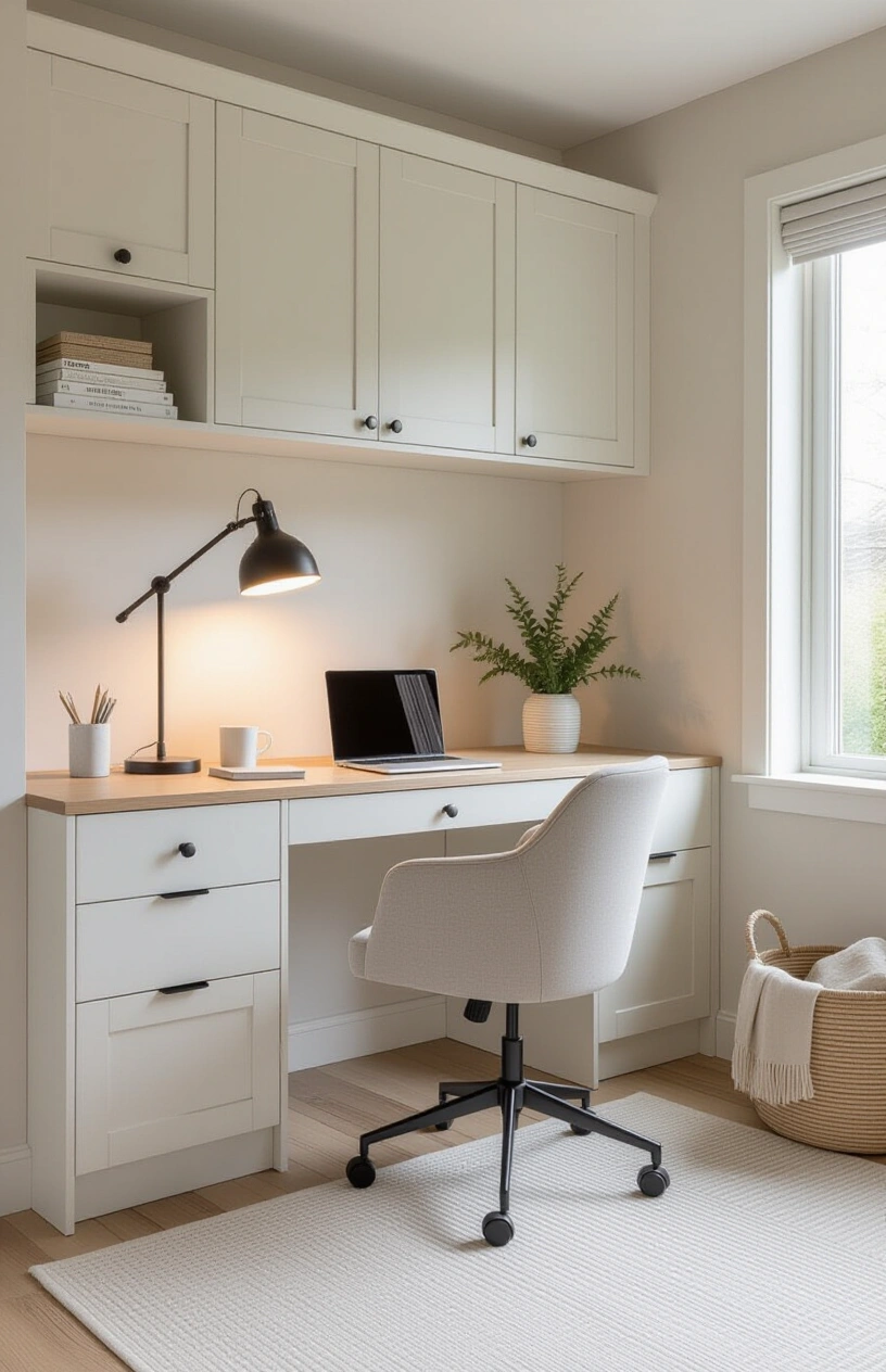 10 Inspiring Home Office Decor Ideas - Small Space Office with Fold-Away Desk and Storage