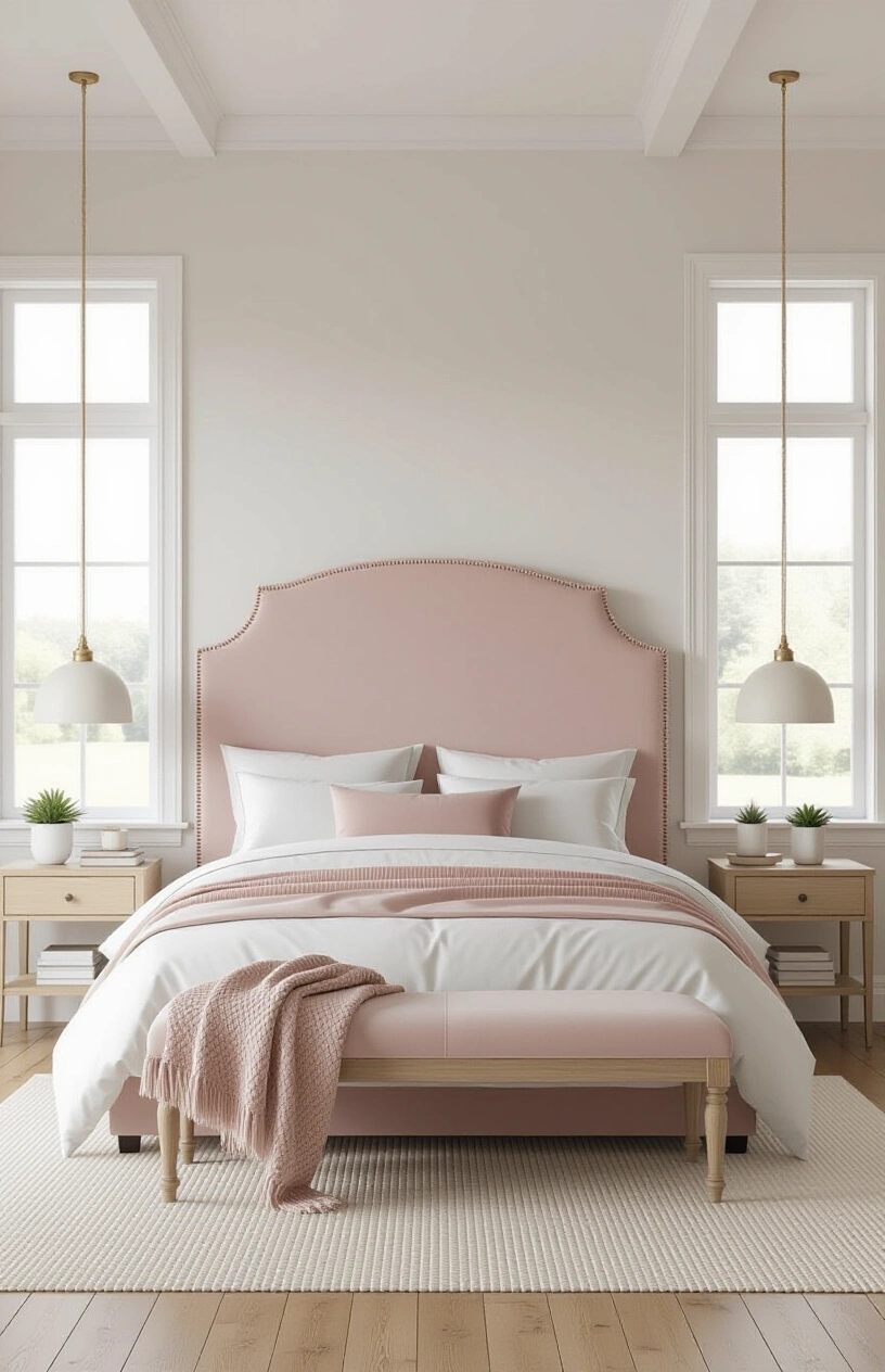 Create Your Dream Bedroom Sanctuary: 15 Calming Decor Ideas - Soft Velvet Headboard with Nailhead Trim