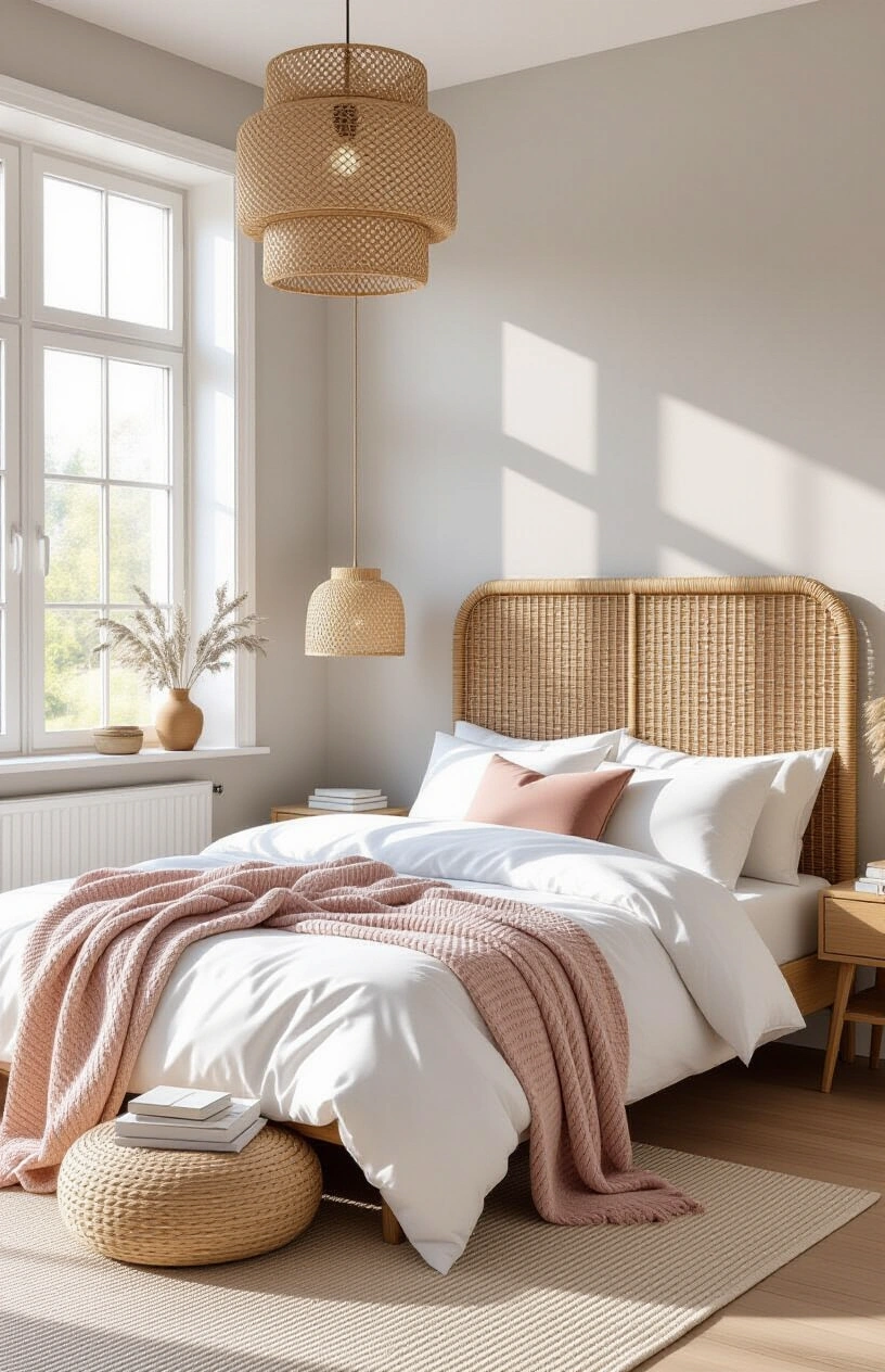 DIY Headboard Ideas: Budget-Friendly Projects for a Bedroom Makeover - Woven Basket Headboard with Natural Texture